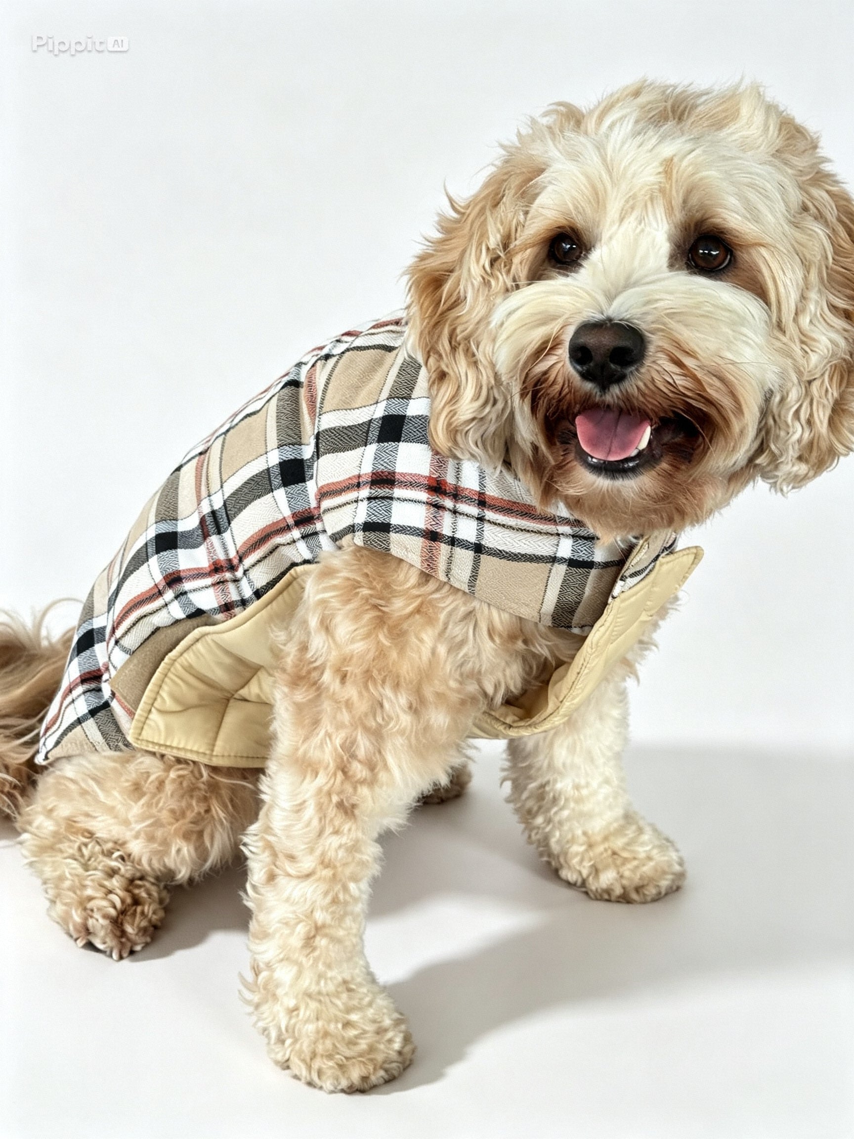 Hund i rutkappa framifrån